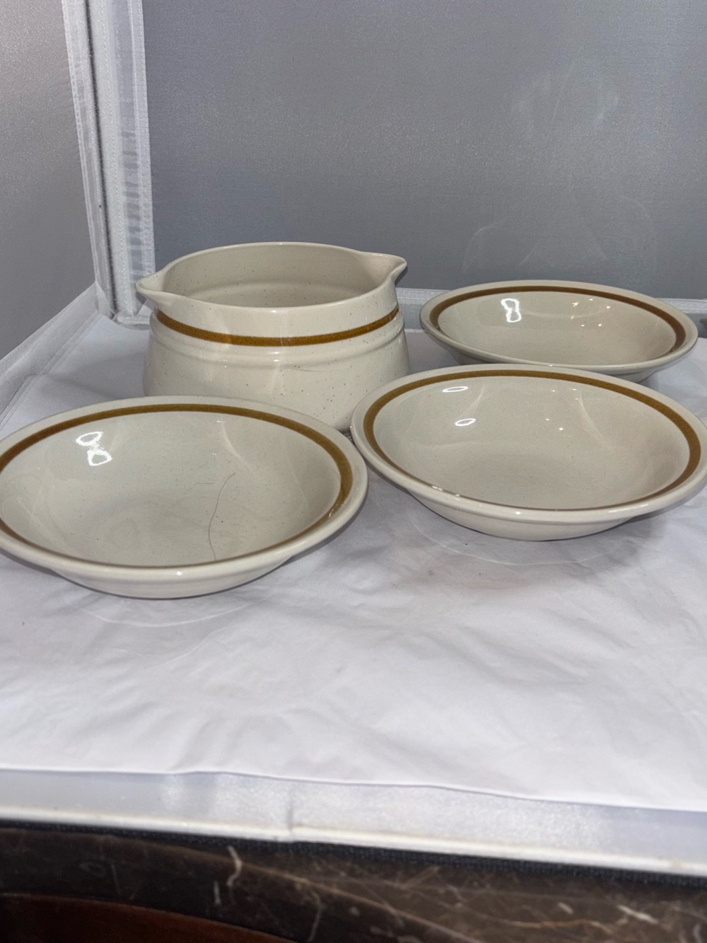 Old Brook Stoneware Japan Cream Serving Bowl and Bowls Farmhouse Cottagecore